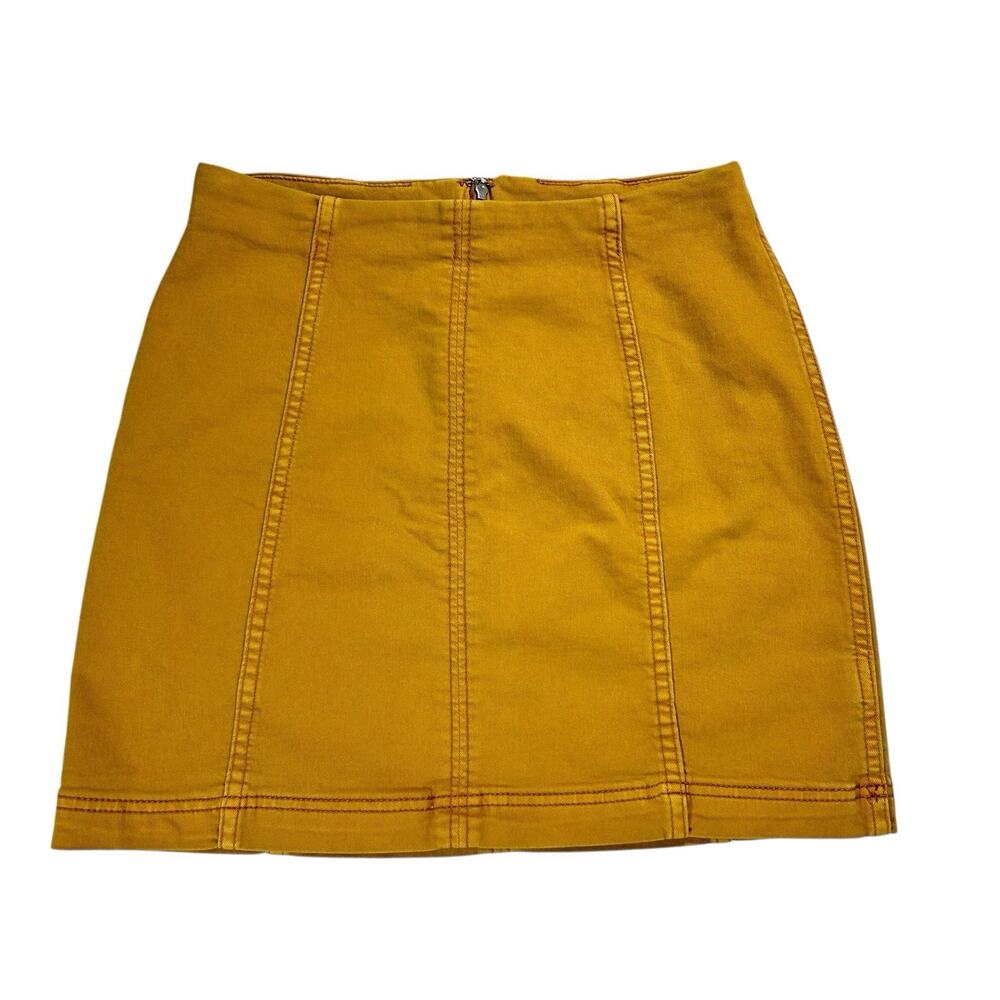 Free People Womens Sz 6 Modern Femme Golden Yellow Denim Skirt Mod Retro Boho - Picture 2 of 9